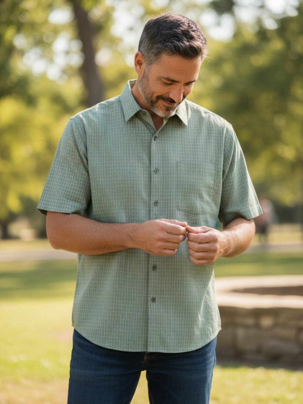 Montague Collection - Sage Green Men's Casual Shirt - Size L